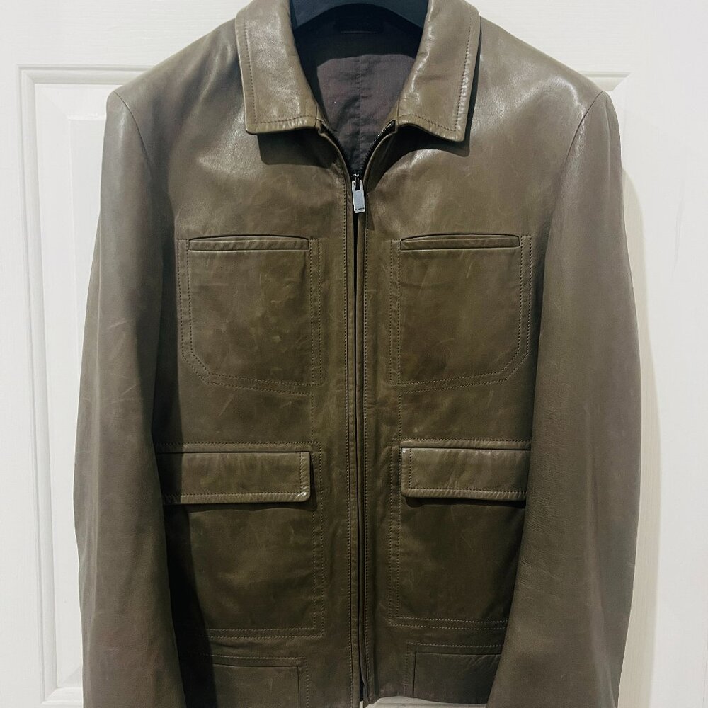Jil Sander Trucker Leather jacket S olive green MSRP $3000